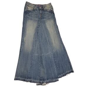 Younique Upcycled Denim Boho Flare Skirt With Raw Hem Size 3 Waist 26, Length 40